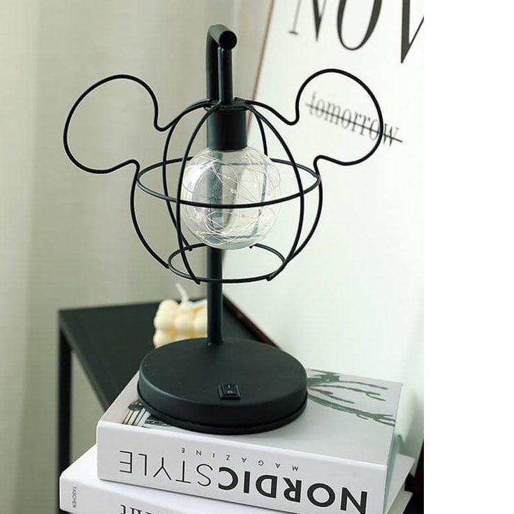 Lampe de table à batterie décorative LED avec cage en métal de souris créative 