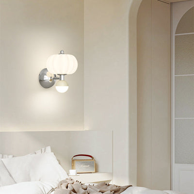 Modern Minimalist Cream Orb Pumpkin Iron Plastic LED Wall Sconce Lamp For Bedroom