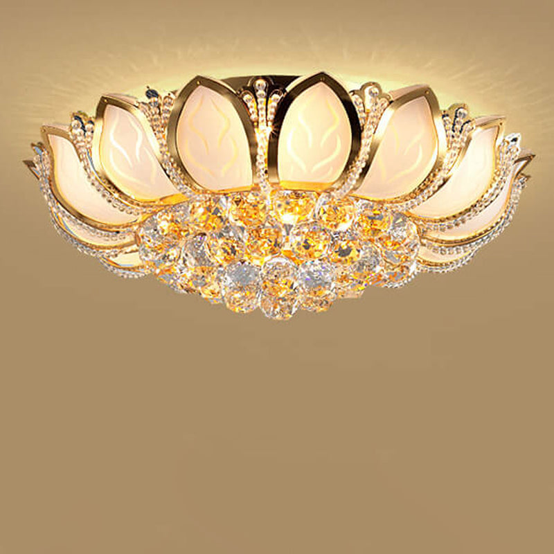 Modern Minimalist Round Lotus Crystal Flush Mount Ceiling Light
