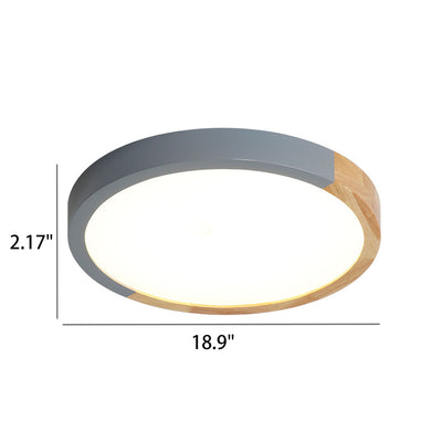 Nordic Minimalist Rubber Wood Wrought Iron Round LED Flush Mount Ceiling Light