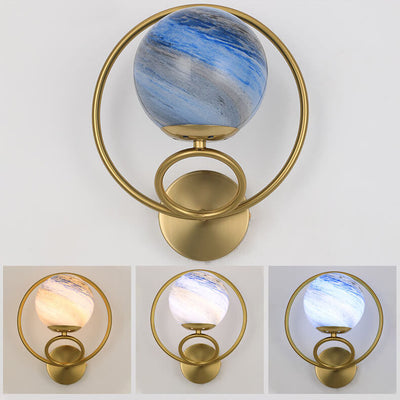 Nordic Creative Circle Planet Glass Iron 1-Light Wall Sconce Lamp