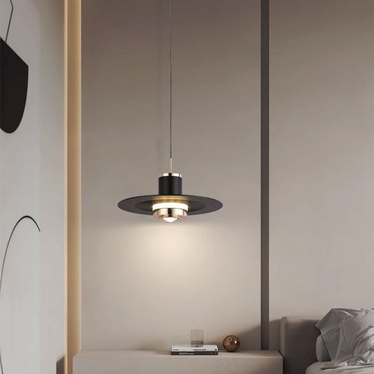 Modern Minimalist Cylinder Flying Saucer Hardware LED Pendant Light For Living Room