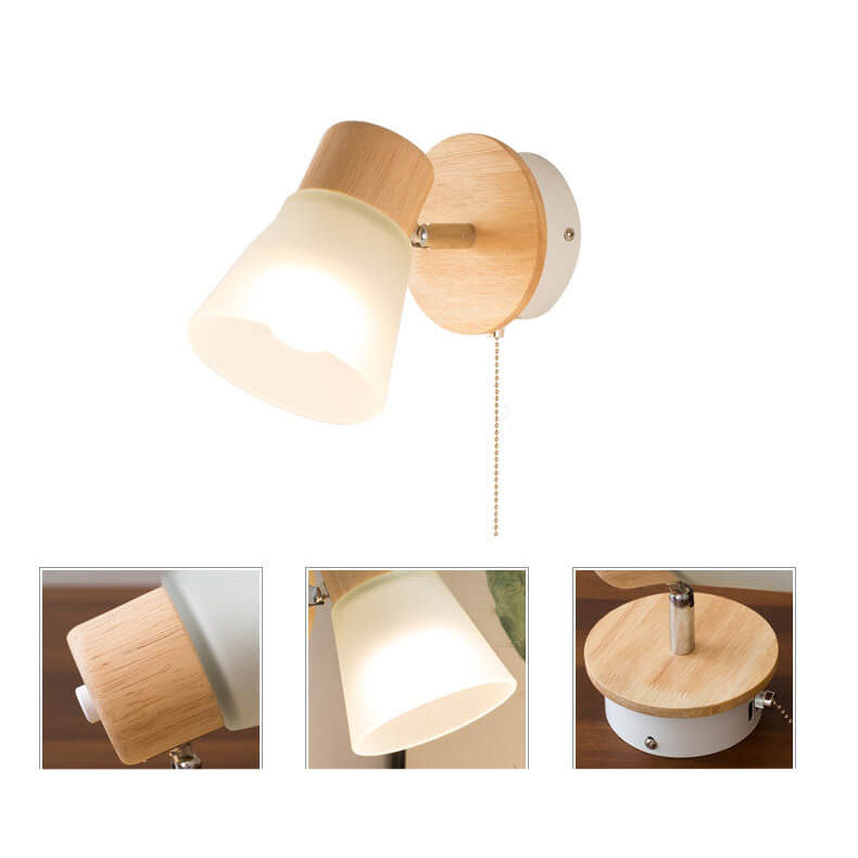 Nordische einfache Glaskegel-Holz-Reißverschluss-Wandleuchte mit 1 Licht 