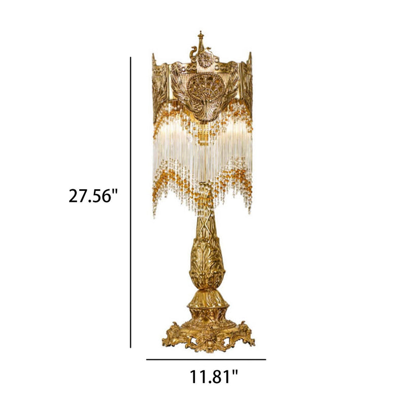 Lampe de table de luxe à 1 lumière avec pompon en cristal et laiton français 