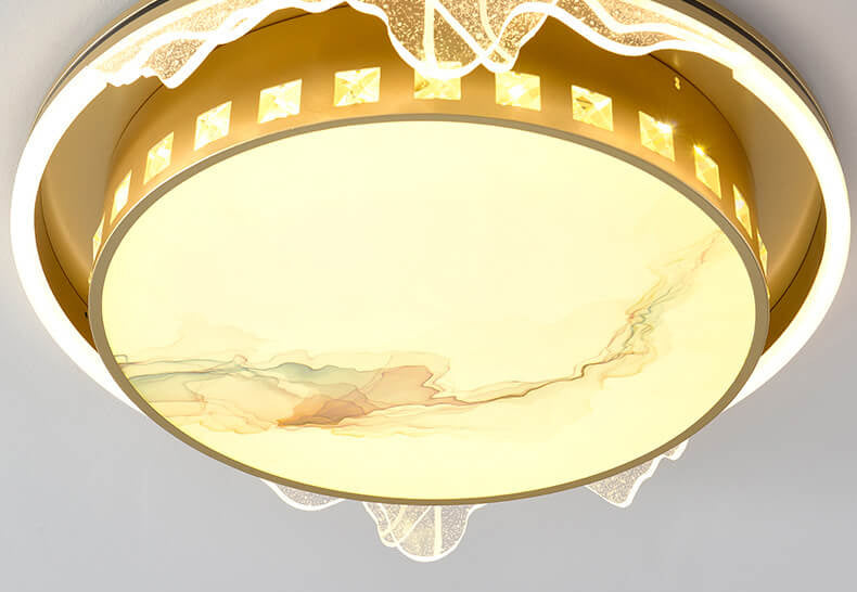 Modern Luxury Golden Round Acrylic Zen LED Flush Mount Ceiling Light