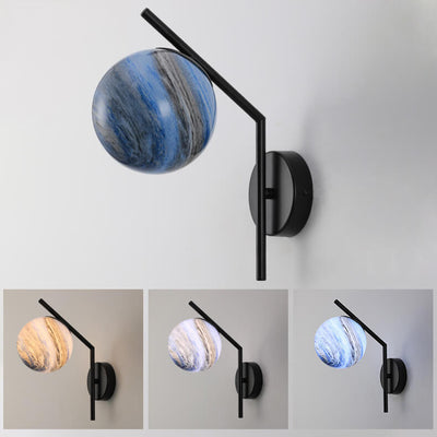 Nordic Creative Planet Glass Iron Curved Arm 1-Light Wall Sconce Lamp