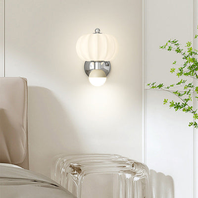 Modern Minimalist Cream Orb Pumpkin Iron Plastic LED Wall Sconce Lamp For Bedroom