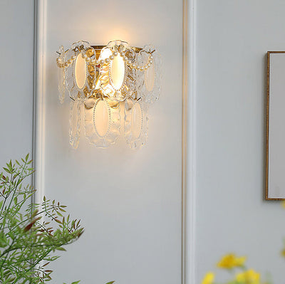 Contemporary Luxury Gold Finish Frame Pearl Water Grain Glass Sheet 2-Light Wall Sconce Lamp For Living Room