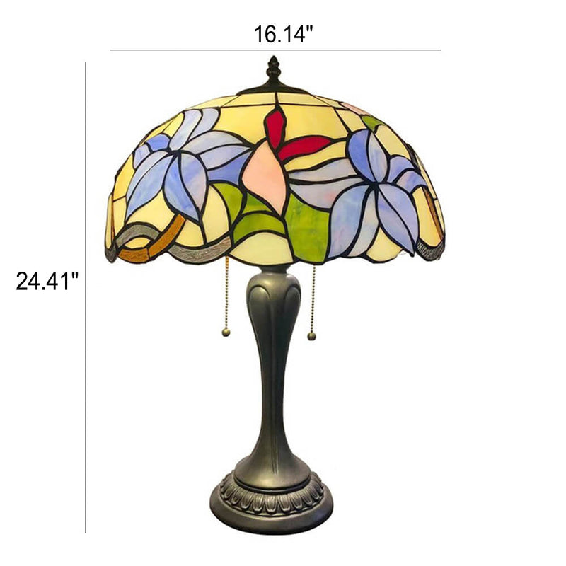 European Tiffany Flowers Stained Glass 2-Light Table Lamp