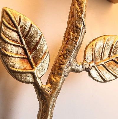 Nordic Light Luxury Brass Branch Leaf Fabric 2-Light Wall Sconce Lamp