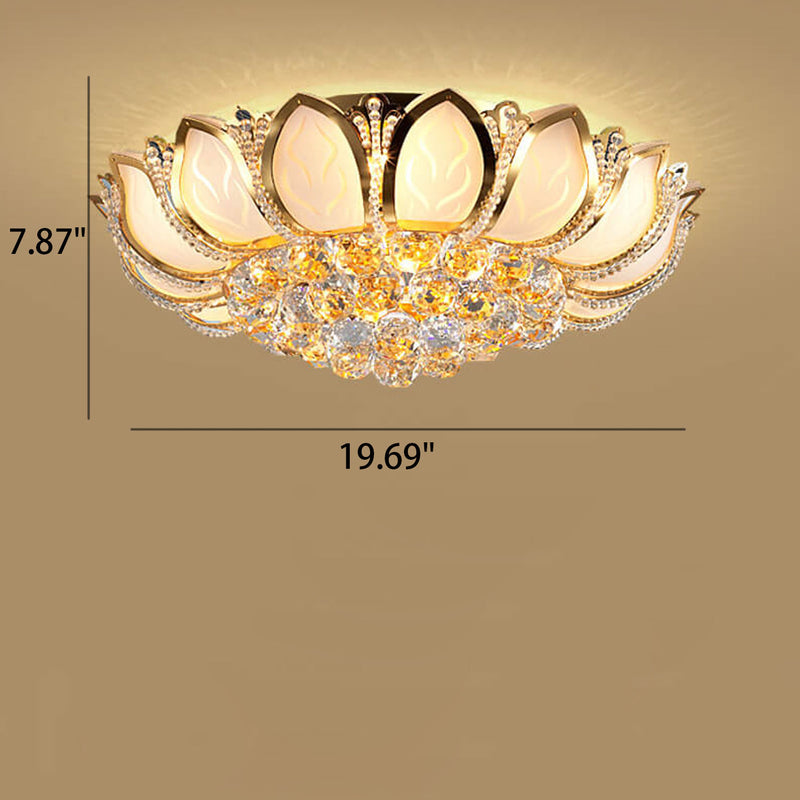 Modern Minimalist Round Lotus Crystal Flush Mount Ceiling Light