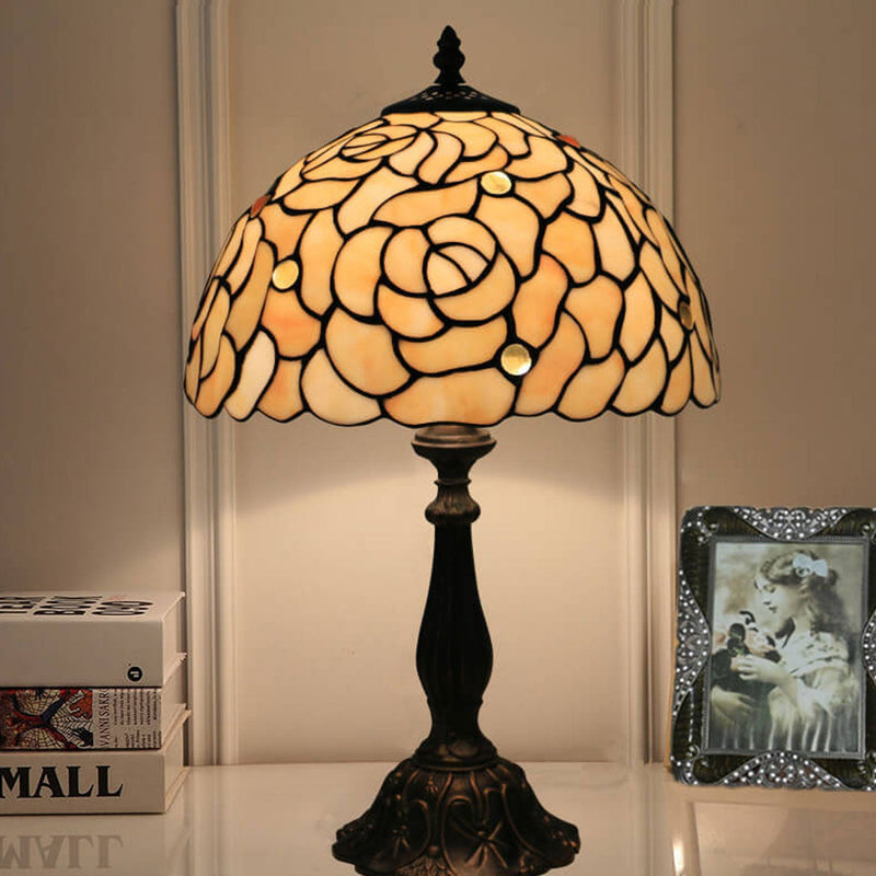 Tiffany Creative Lampe de table à 1 lumière en forme de dôme rose jaune 