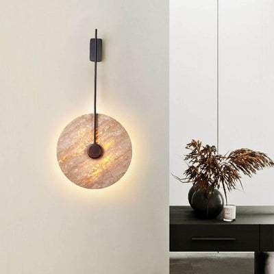 Scandinavian Modern Minimalist Round Iron Yellow Travertine LED Wall Sconce Lamp