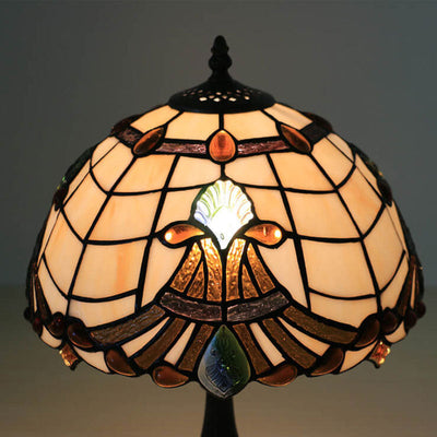 Tiffany Curved Lucite Beads Stained Glass 1-Light Table Lamp