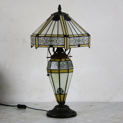 European Vintage Glass Iron 2-Light Table Lamp