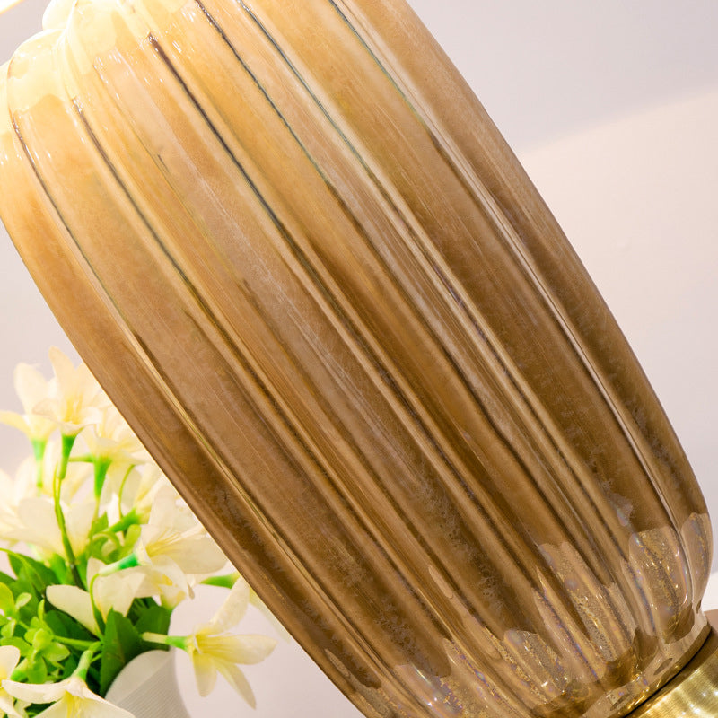 Modern Fabric Ceramic Column Brass 1-Light Table Lamp