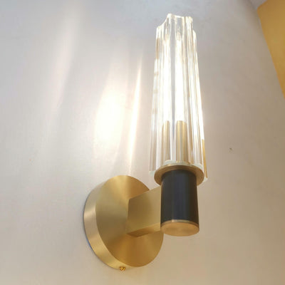 Modern Minimal Brass Crystal Column 1/2 Light Wall Sconce Lamp