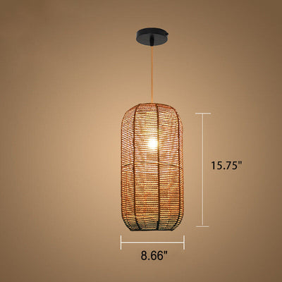 Lampe suspendue à 1 lumière à géométrie ronde en corde de chanvre chinoise moderne