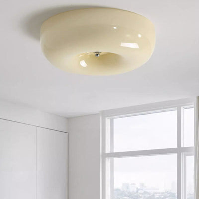 Plafonnier LED encastré en verre jaune crème, design nordique contemporain, luminaire décoratif d'intérieur, idéal pour un salon 