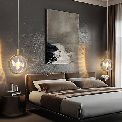 Modern Minimalist Round Ball Aluminum Crystal LED Pendant Light For Bedroom