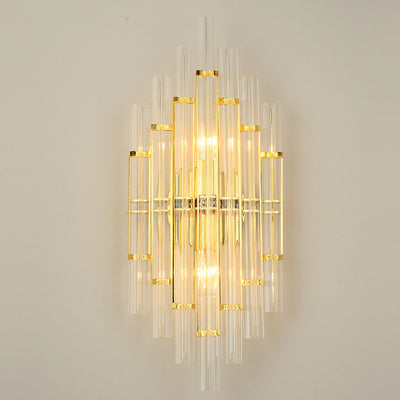 Modern Light Luxury Crystal Geometric Column Hardware Rechargeable 2-Light Wall Sconce Lamp