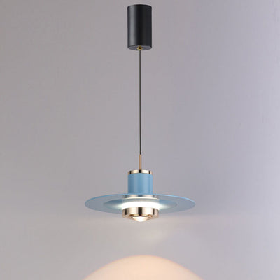 Modern Minimalist Cylinder Flying Saucer Hardware LED Pendant Light For Living Room