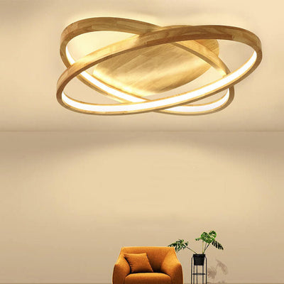 Plafonnier LED ovale en bois nordique moderne 