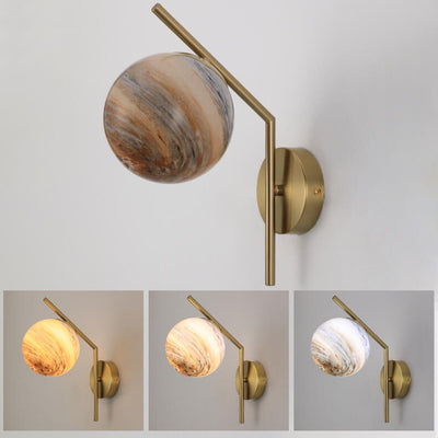 Nordic Creative Planet Glass Iron Curved Arm 1-Light Wall Sconce Lamp