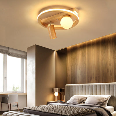 Nordic Simple Wooden Round LED Flush Mount Light