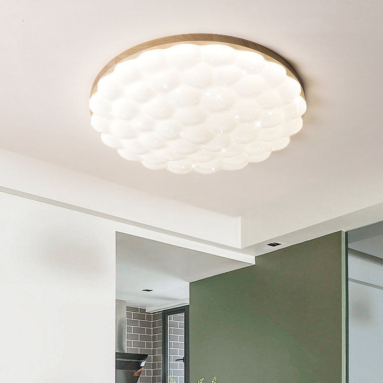 Modern Creative Rubberwood Round LED Flush Mount Lighting