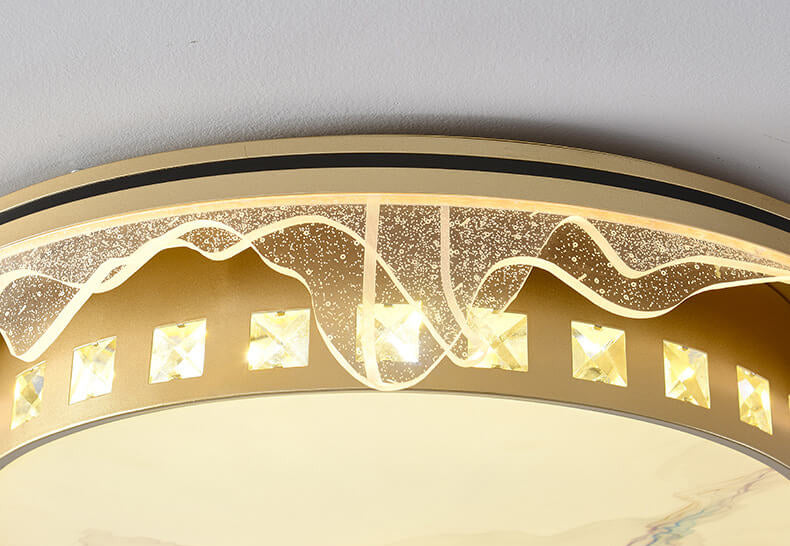 Modern Luxury Golden Round Acrylic Zen LED Flush Mount Ceiling Light