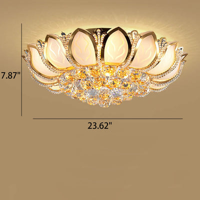 Modern Minimalist Round Lotus Crystal Flush Mount Ceiling Light