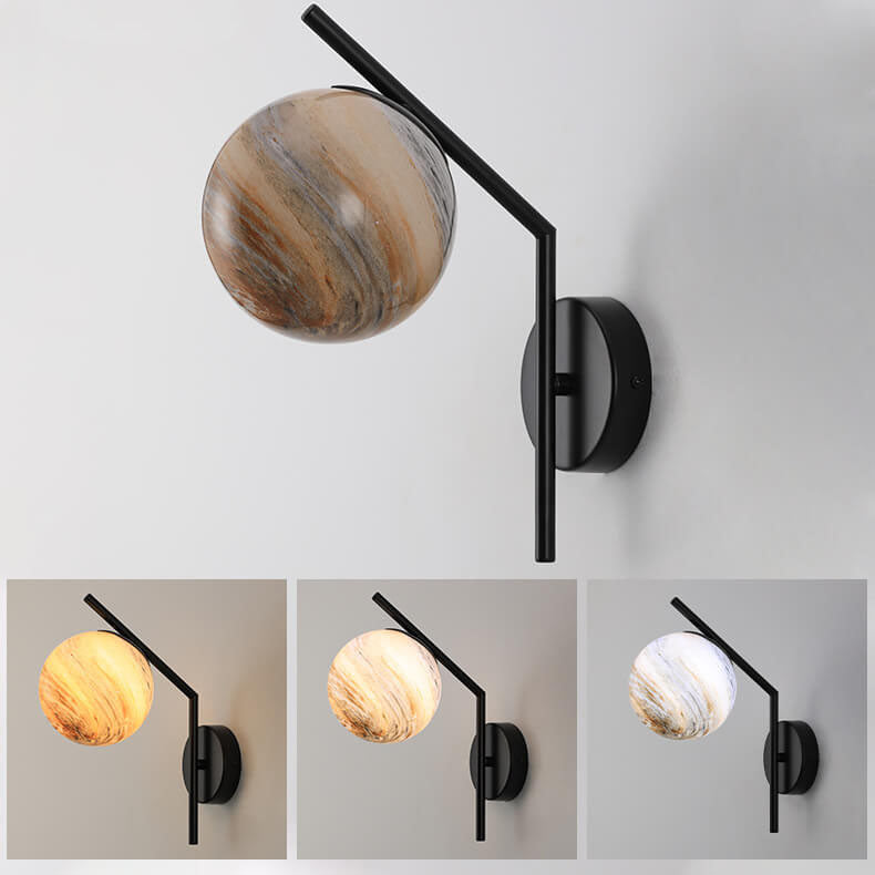 Nordic Creative Planet Glass Iron Curved Arm 1-Light Wall Sconce Lamp