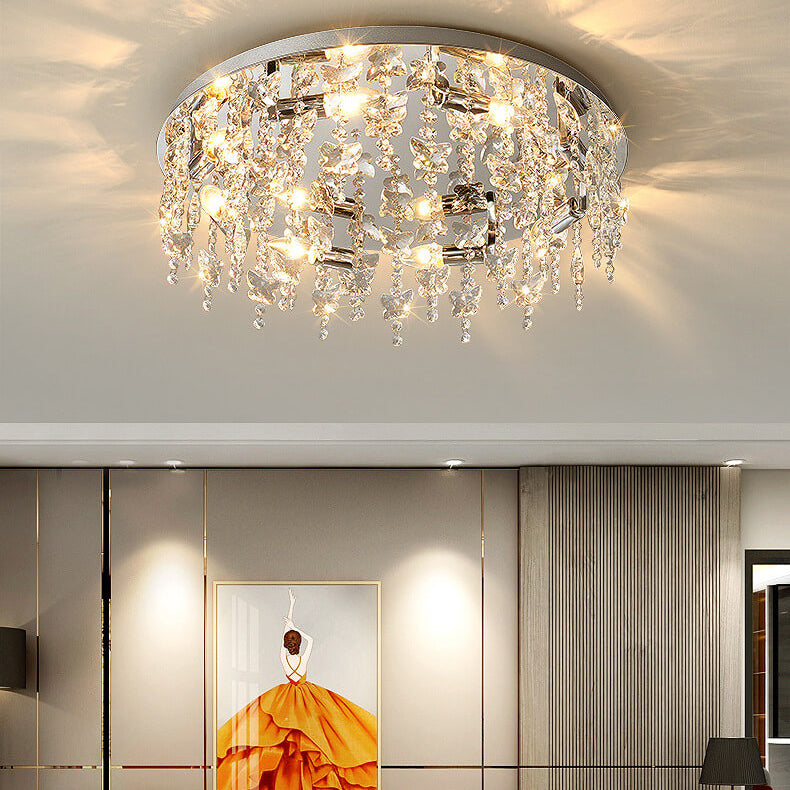 Modern Luxury Crystal Round Butterfly Pendant 6/8/12 Light Flush Mount Ceiling Light