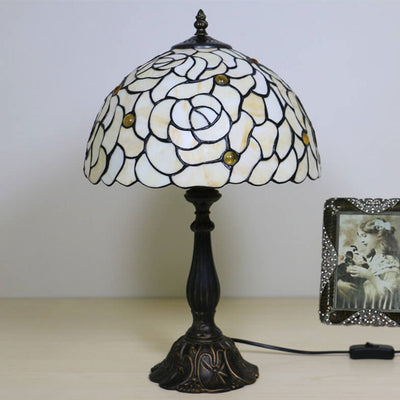 Tiffany Creative Lampe de table à 1 lumière en forme de dôme rose jaune 