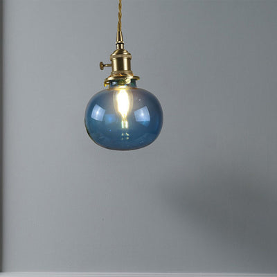 European Vintage Round Head Brass Glass 1-Light Pendant Light