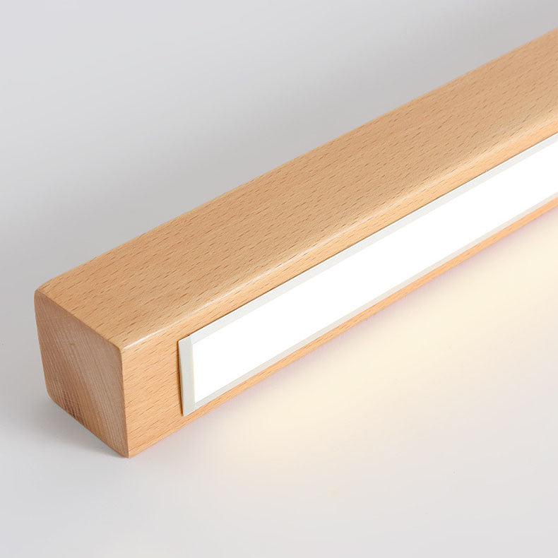 Modern Minimalist Wood Acrylic Long Strip LED Flush Mount Ceiling Light For Living Room