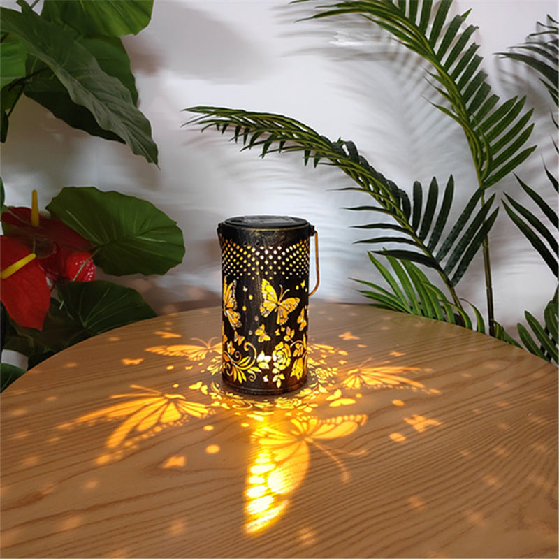 Modern Creative Bird Butterfly Iron Hollow Outdoor Solar LED Projection Lantern Light