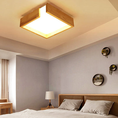 Modern Wooden Simple Square LED Flush Mount Light