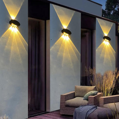 Modern Round Tempered Glass Waterproof Solar LED Outdoor Garden Wall Sconce Lamp