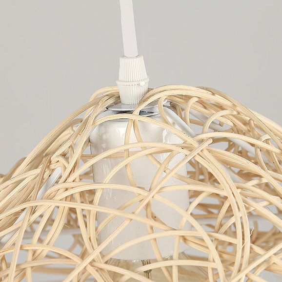 Creative Handmade Rattan Weaving Birdcage 1-Light Pendant Light