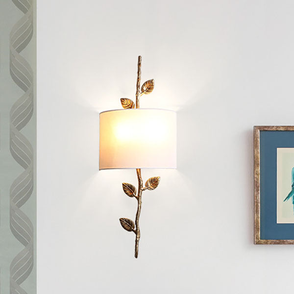 Nordic Light Lampe murale de luxe en laiton avec branches et feuilles en tissu à 2 lumières 