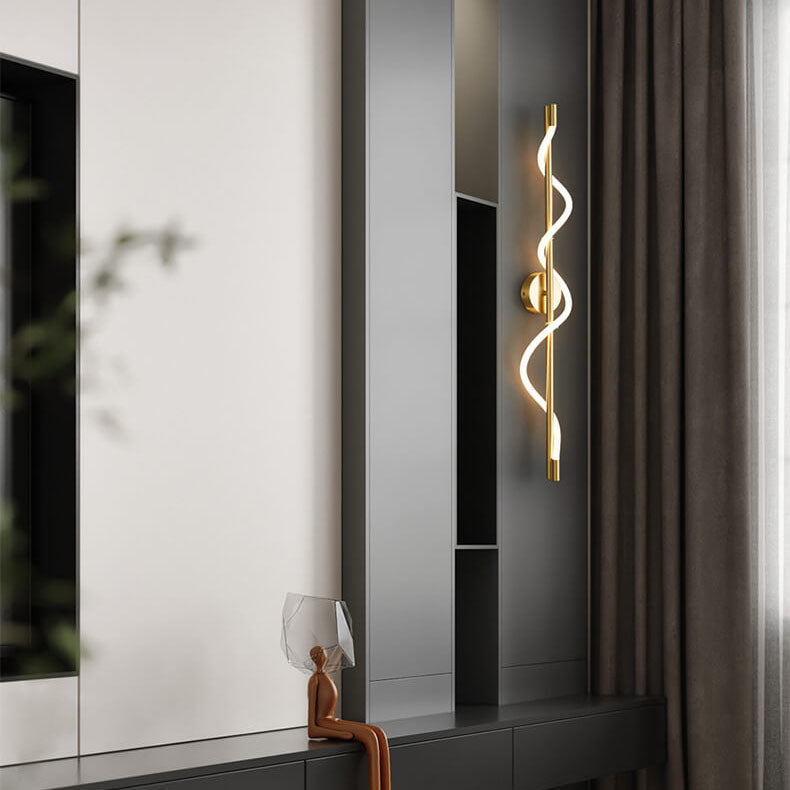 Modern Minimalist Twist Curve Long Bar Copper LED Wall Sconce Lamp