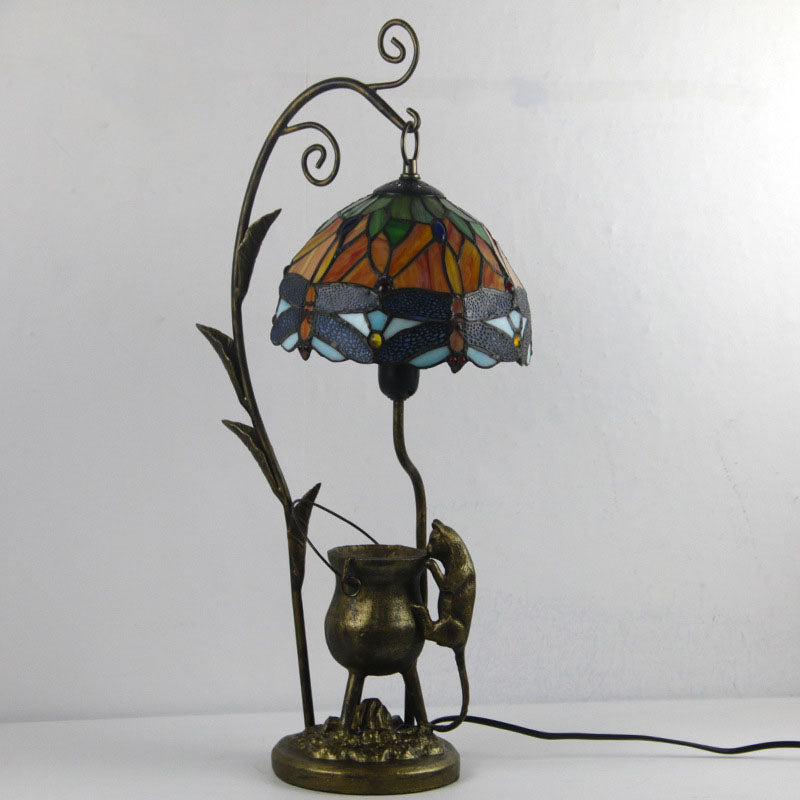 Vintage Tiffany Dome Stained Glass Mouse Base 1-Light Table Lamp