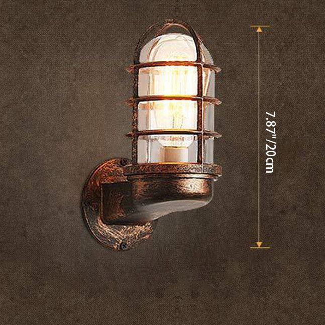 Traditional Colonial Cylinder Iron Glass 1-Light Wall Sconce Lamp For Hallway