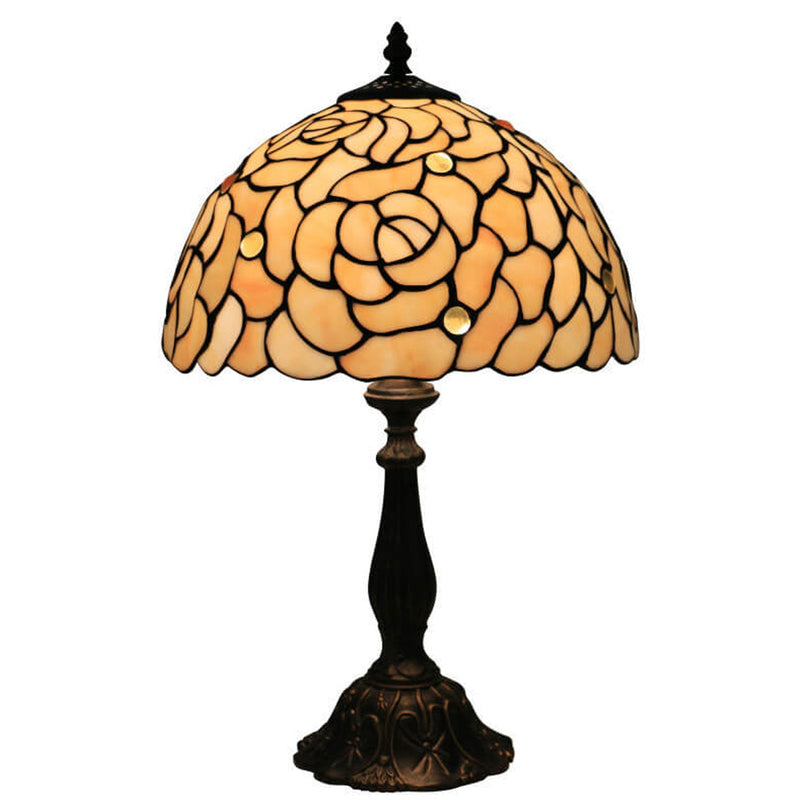 Tiffany Creative Lampe de table à 1 lumière en forme de dôme rose jaune 