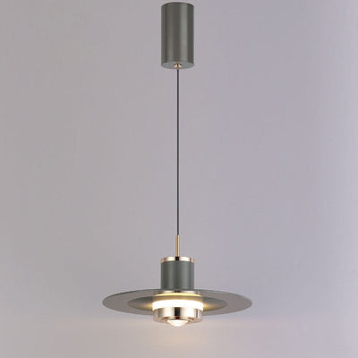 Modern Minimalist Cylinder Flying Saucer Hardware LED Pendant Light For Living Room