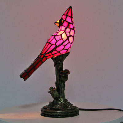 Lampe de table Tiffany à 1 lumière, oiseau rouge créatif européen 