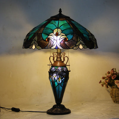 European Light Luxury Vintage Tiffany Glass Resin 2-Light Table Lamp
