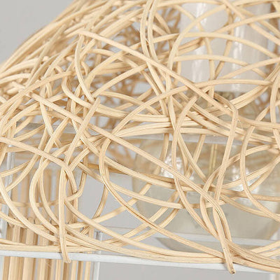 Creative Handmade Rattan Weaving Birdcage 1-Light Pendant Light